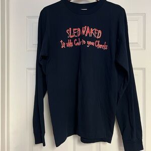 Bayside Navy " Sled Naked" Navy Long Sleeve Graphic Tee Size: Large